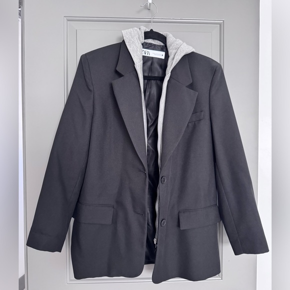Zara black blazer with gray attached hoodie size XS - Picture 1 of 5